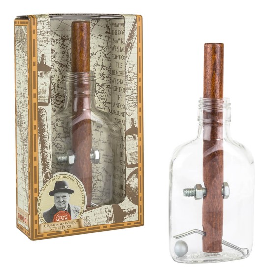 Churchill`s cigar and whisky bottle