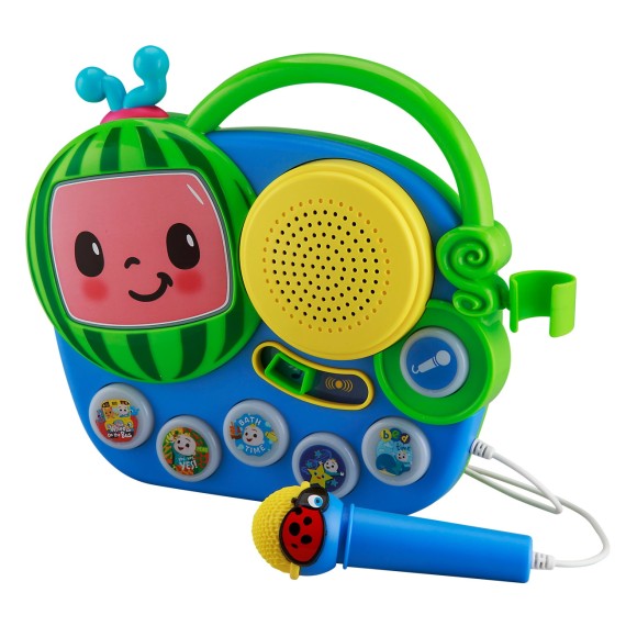 eKids: Cocomelon - Mini Boombox & Ενσύρματο Μικρόφωνο για παιδιά με ενσωματωμένη μουσική & ηχητικά εφέ