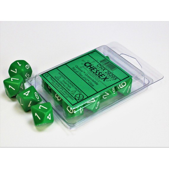 Chessex Opaque Polyhdral Ten D10 Set - Green/White