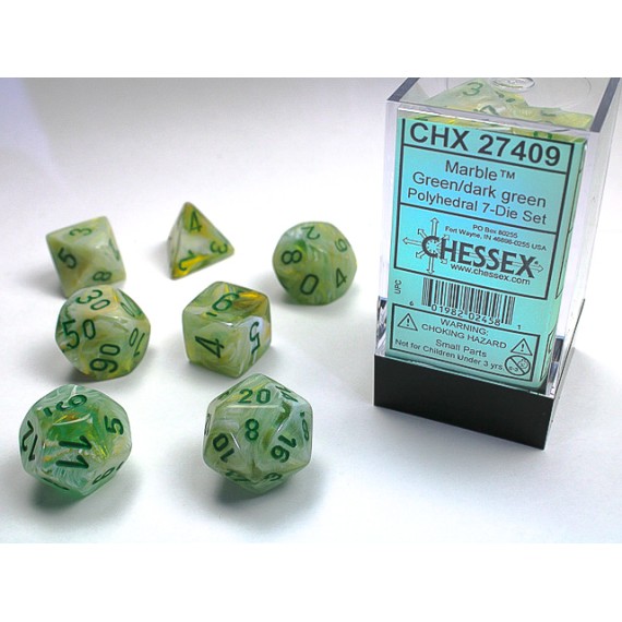Chessex Marble 7-Die Set - Green w/ Dark Green