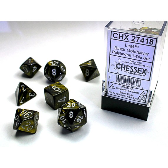 Chessex Lustrous 7-Die Set - Black Gold w/Silver