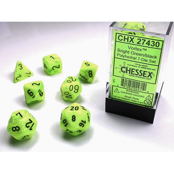 Chessex Vortex 7-Die Set - Bright Green w/Black