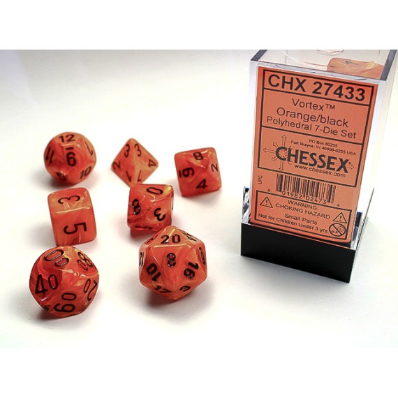 Chessex Vortex 7-Die Set - Orange w/ Black