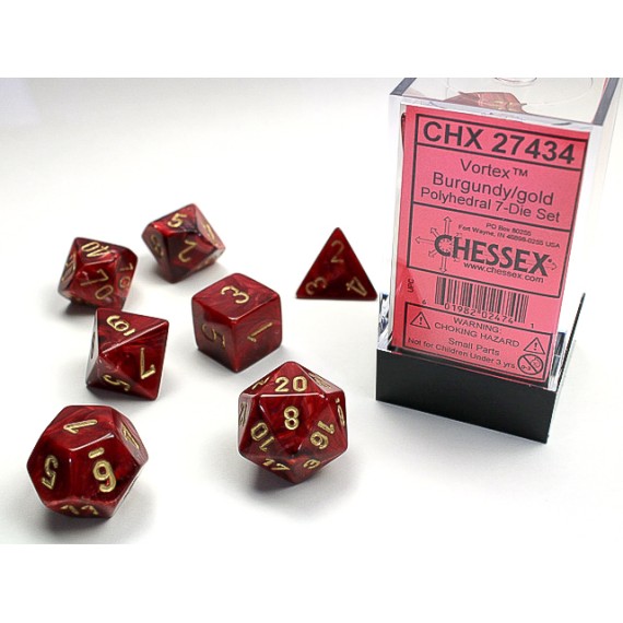 Chessex Vortex 7-Die Set - Burgundy w/Gold