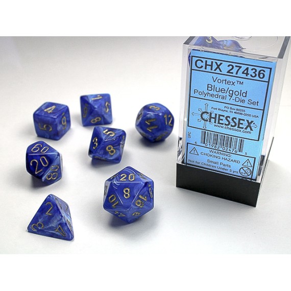 Chessex Vortex 7-Die Set - Blue w/ Gold