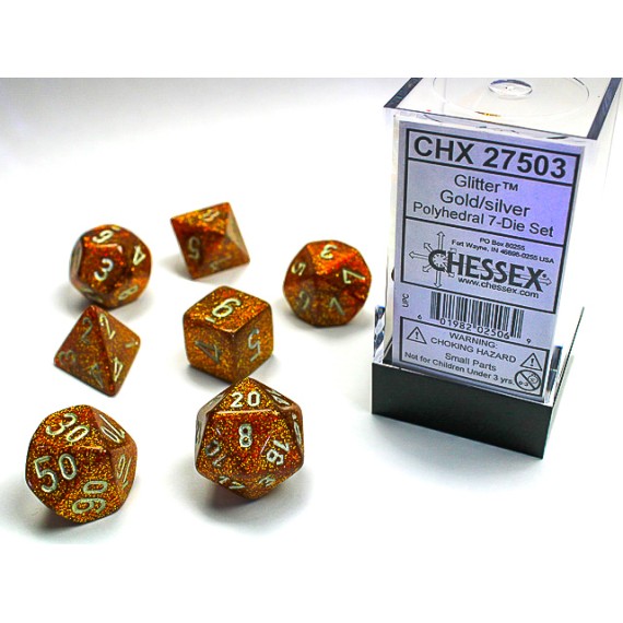 Chessex Glitter Polyhedral 7-Die Set - Gold w/Silver