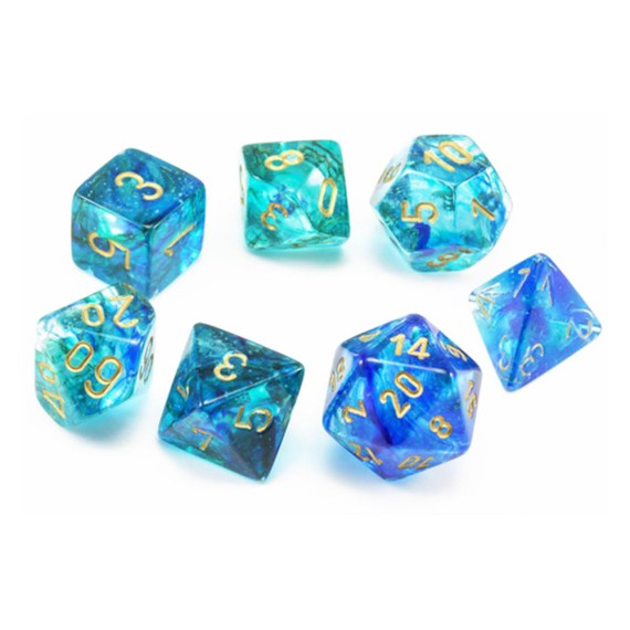 Polyhedral 7-Die Set: Nebula: Oceanic/Gold Luminary