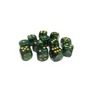 Chessex 16mm d6 with pips Dice Blocks (12 Dice) - Scarab Jade w/gold