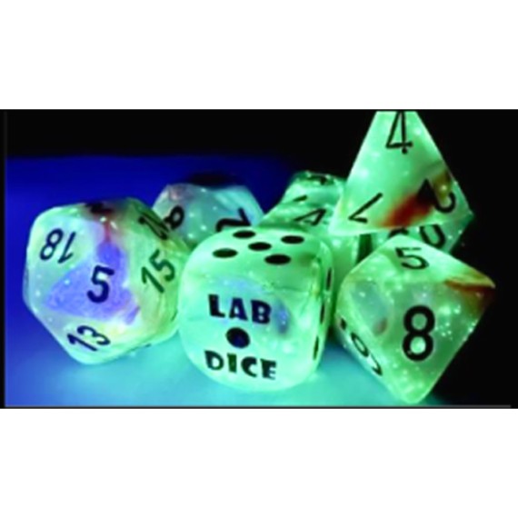 Lab Dice 6 Lustrous Polyhedral Sea Shell/Black Luminary 7-Die Set