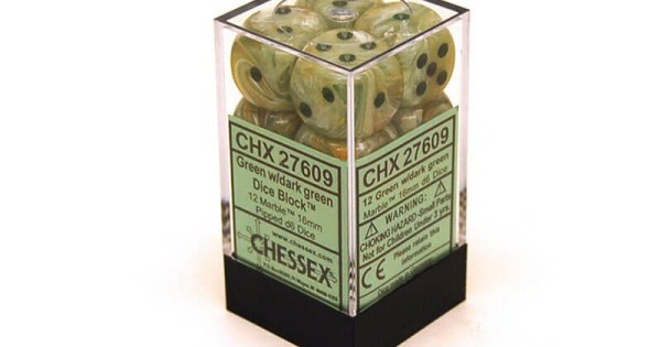Chessex Würfel Set - 12 Stück 16mm D6 Würfel Mit Punkten - Marmor Elfenbein Mit Schwarz