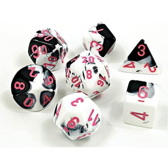 Chessex Lab Dice 4 - Gemini Black-White/pink (7 Die Set)