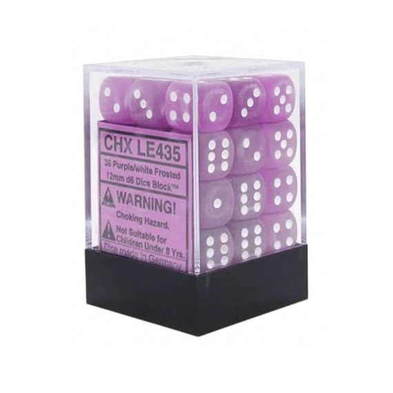Chessex Signature 12mm d6 with pips Dice Blocks (36 Dice) - Frosted Polyheral Purple/white