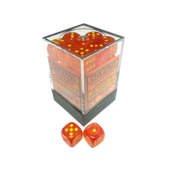 Chessex Signature 12mm d6 with pips Dice Blocks (36 Dice) - Ghostly Glow Orange/yellow