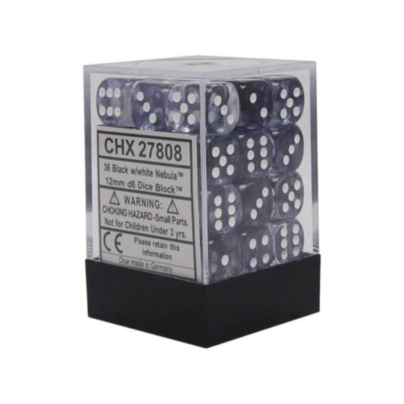 Chessex Signature 12mm d6 with pips Dice Blocks (36 Dice) - Nebula Black w/white