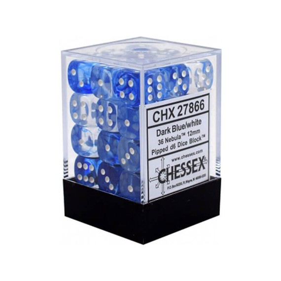 Chessex Signature 12mm d6 with pips Dice Blocks (36 Dice) - Nebula Dark Blue w/white