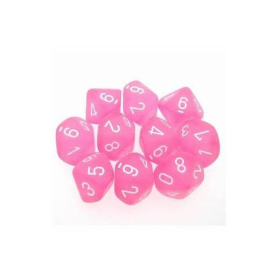 Chessex Ten D10 Sets - Frosted Polyhedral Pink w/white