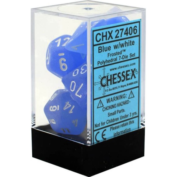 Frosted Polyhedral Dice Set Blue/white x7
