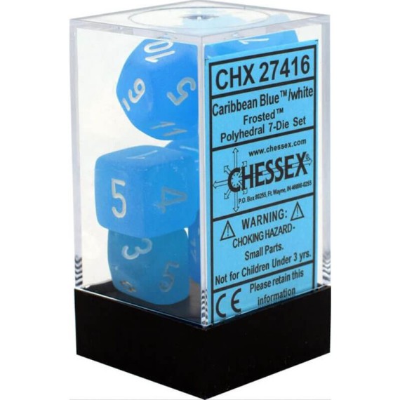 Frosted Polyhedral Dice Set Caribbean Blue/white x7