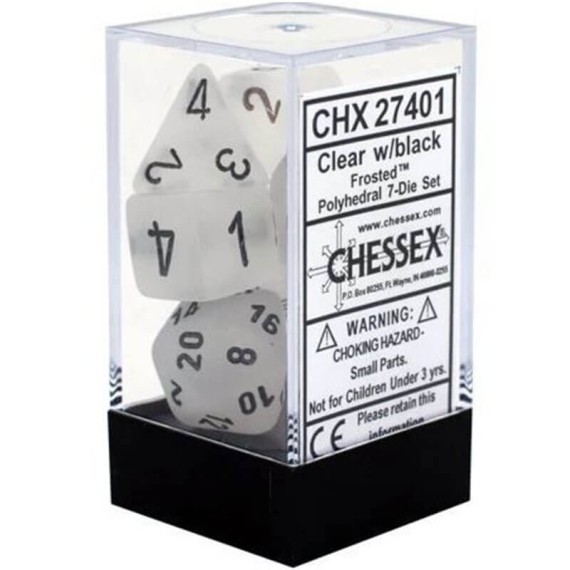 Frosted Polyhedral Dice Set Clear/black x7