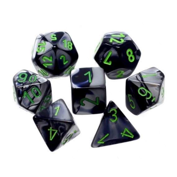Gemini Mini-Polyhedral Black-Grey/green 7-Die set