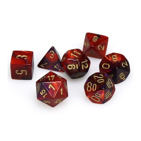 Gemini Mini-Polyhedral Purple-Red/gold 7-Die set