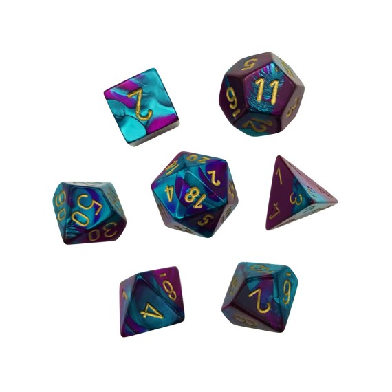 Gemini Mini-Polyhedral Purple-Teal/gold 7-Die set