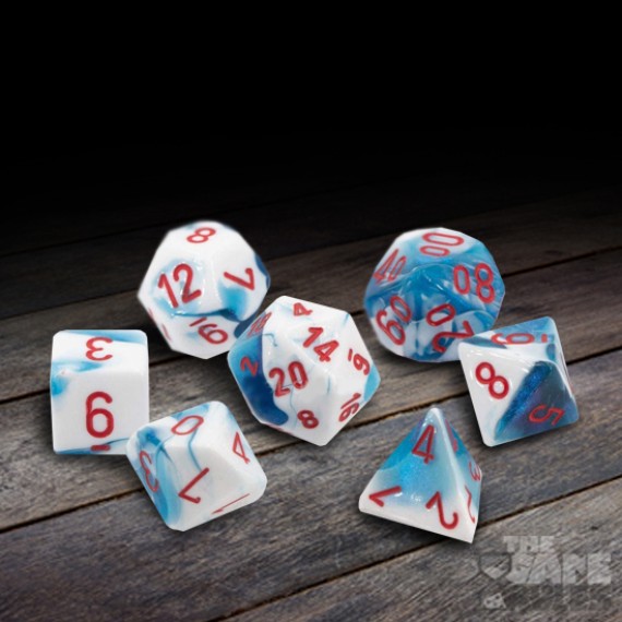 Chessex Gemini Polyhedral 7-Die Set - Astral Blue-White w/red