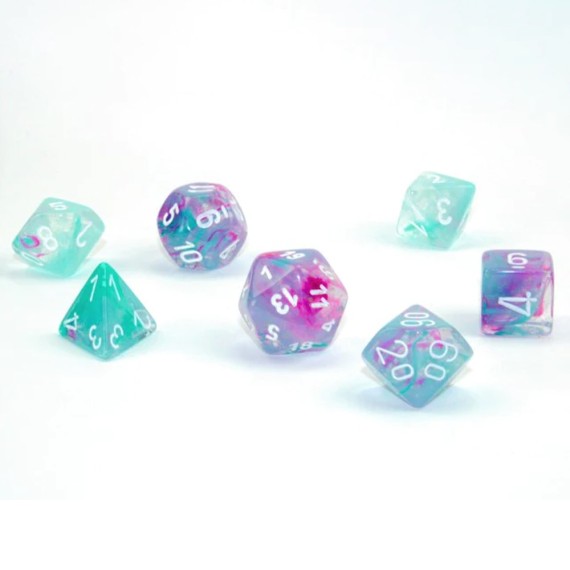 Nebula Mini-Polyhedral Wisteria/white 7-Die set
