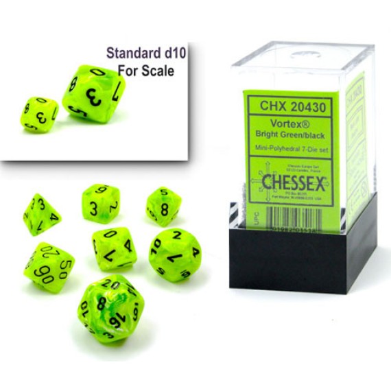 Chessex Vortex Mini-Polyhedral Bright Green/Black 7-Die Set