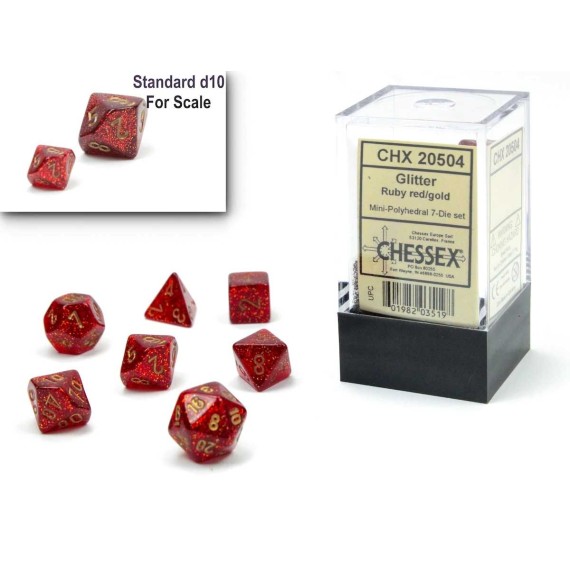 Chessex Glitter Mini-Polyhedral Ruby/Gold 7-Die Set