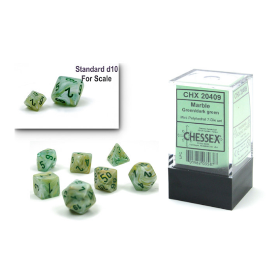Chessex Marble Mini-Polyhedral Bright Green/Dark 7-Die Set