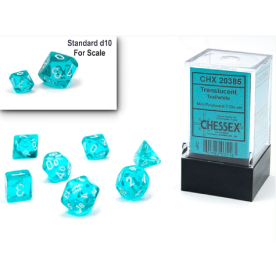 Chessex Translucent Mini-Polyhedral Teal/White 7-Die Set