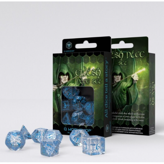 Elvish Translucent & blue Dice Set