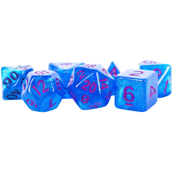 16mm Acrylic Poly Set Stardust Blue with Purple Numbers