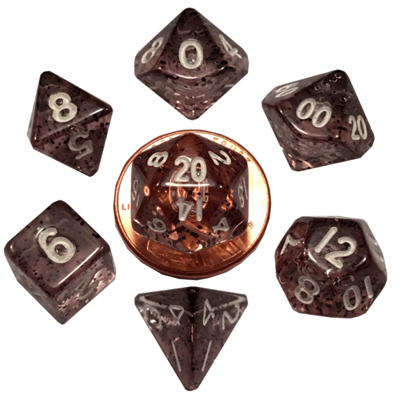 Mini Polyhedral Dice Set Ethereal Black with White Numbers