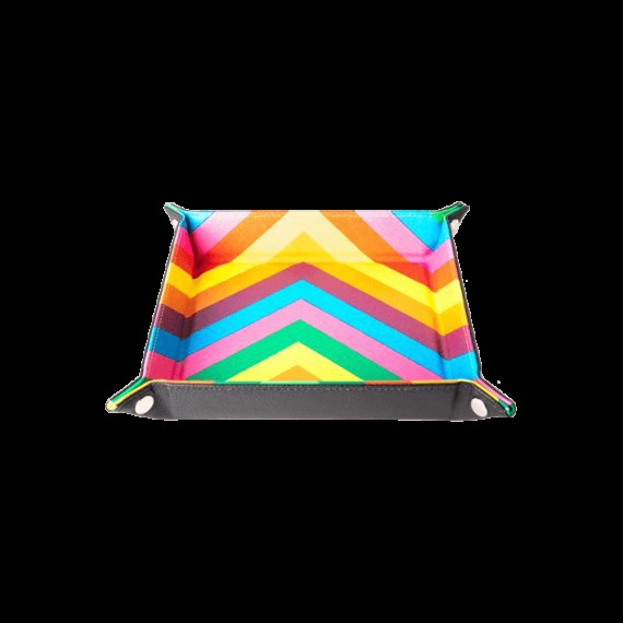 Velvet Folding Dice Tray (10x10): Rainbow with Leather Backing