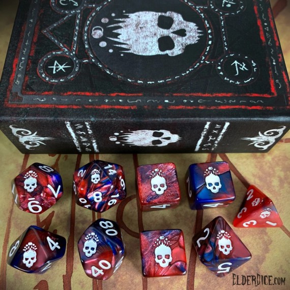 Elder Dice: Mark of the Necronomicon Polyhedral Set - Bone white on Blood and Magick
