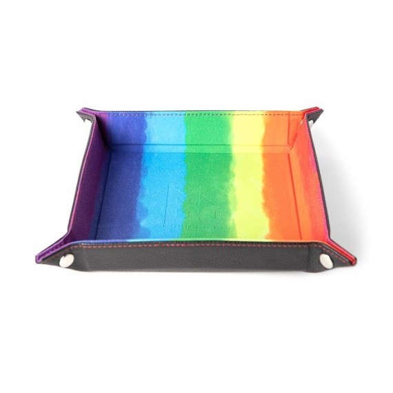 Velvet Folding Dice Tray (10x10): Watercolor Rainbow with Leather Backing