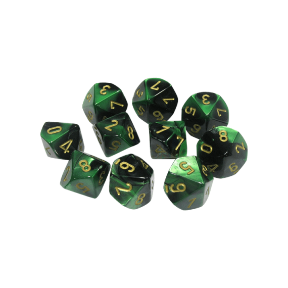 Gemini Polyhedral Black-Green /gold x10