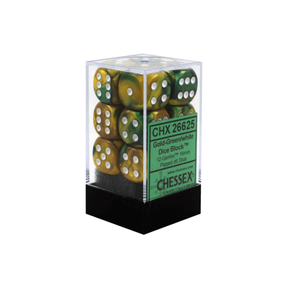 Gemini Polyhedral Gold-Green with white x12