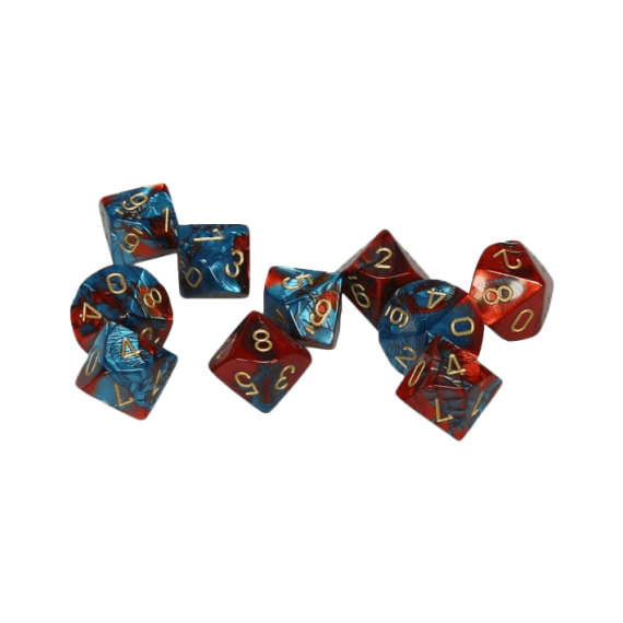 Gemini Polyhedral Red-Teal /gold x10
