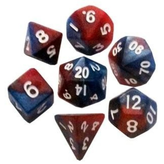 Mini Polyhedral Dice Set Red Blue with White Numbers