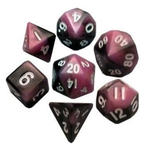 Mini Polyhedral Dice Set Pink Black with White Numbers