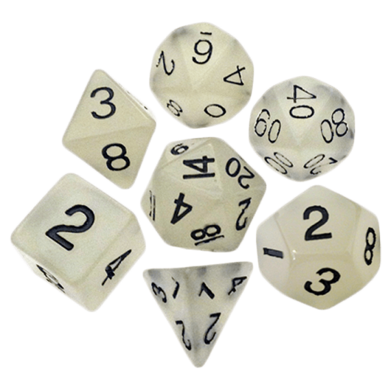 Resin Dice 16mm Clear Glow in the Dark Dice Set