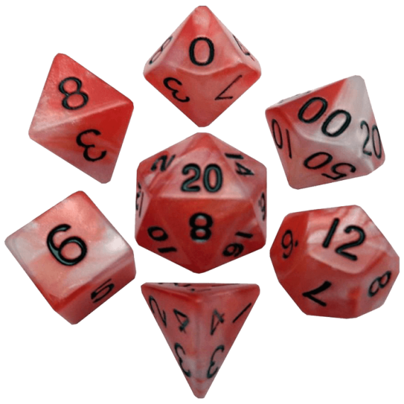 Resin Dice 16mm Red White with Black Numbers Combo Attack Dice Set
