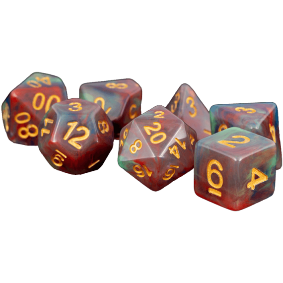Resin Polyhedral Dice Set Red Pearl Swirl